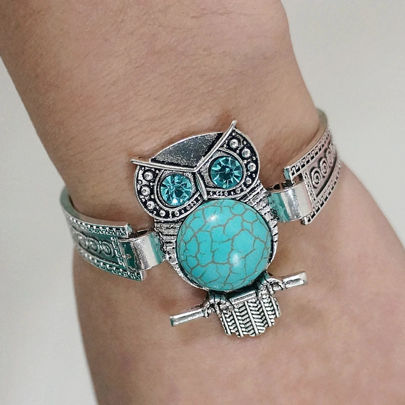 Pulsera Vintage de Encanto de Búho Turquesa