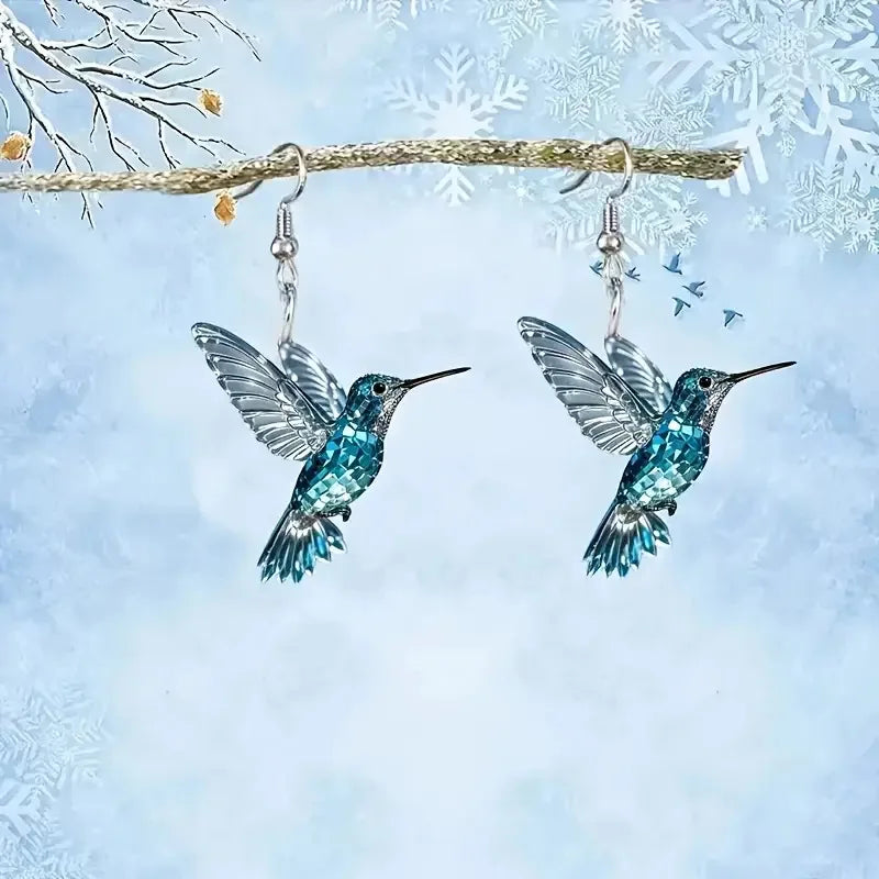 Pendientes de Colibrí de Cristal Azul