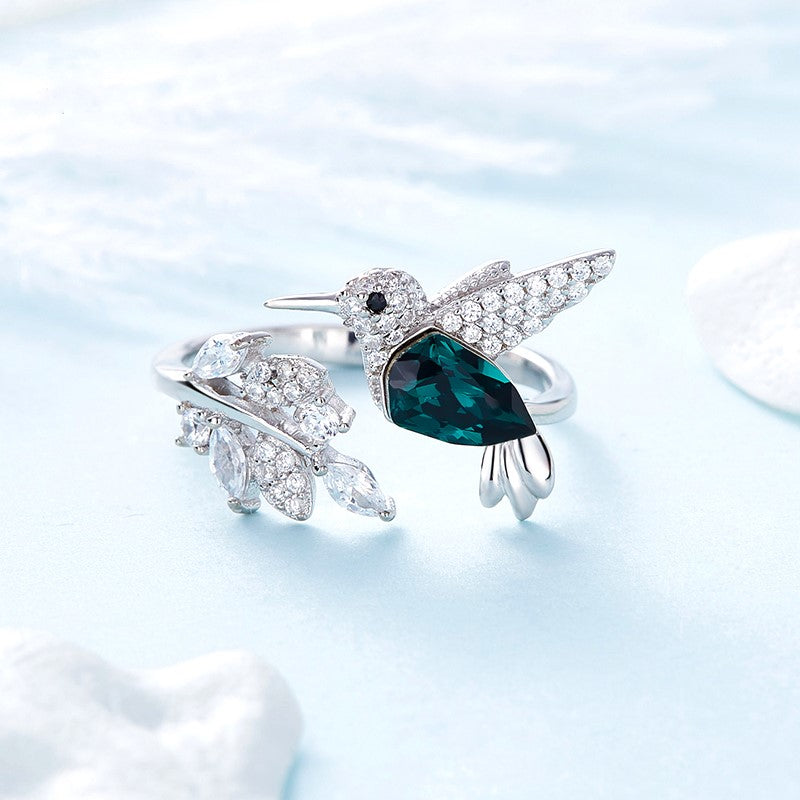 Anillo Ajustable de Colibrí Brillante con Diamante de Strass