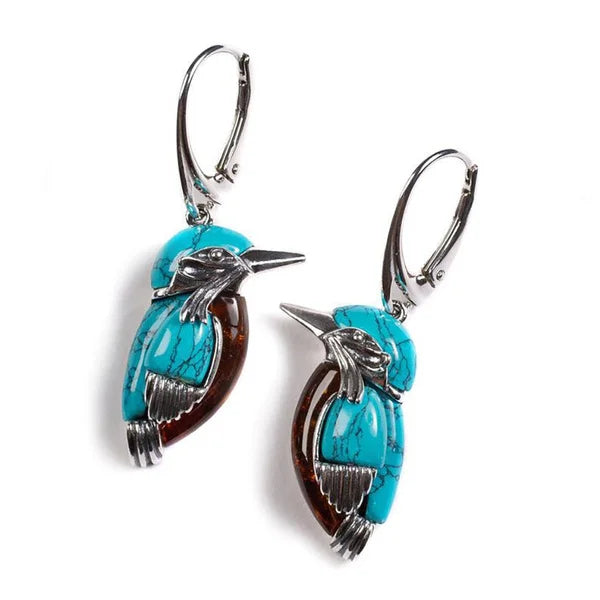 Pendientes de Esmalte Azul con Colibrí