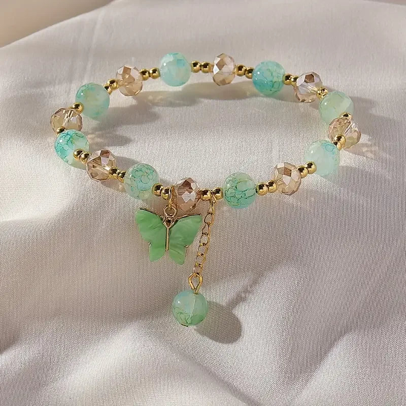Brazalete Elástico de Perlas con Mariposa Hermosa