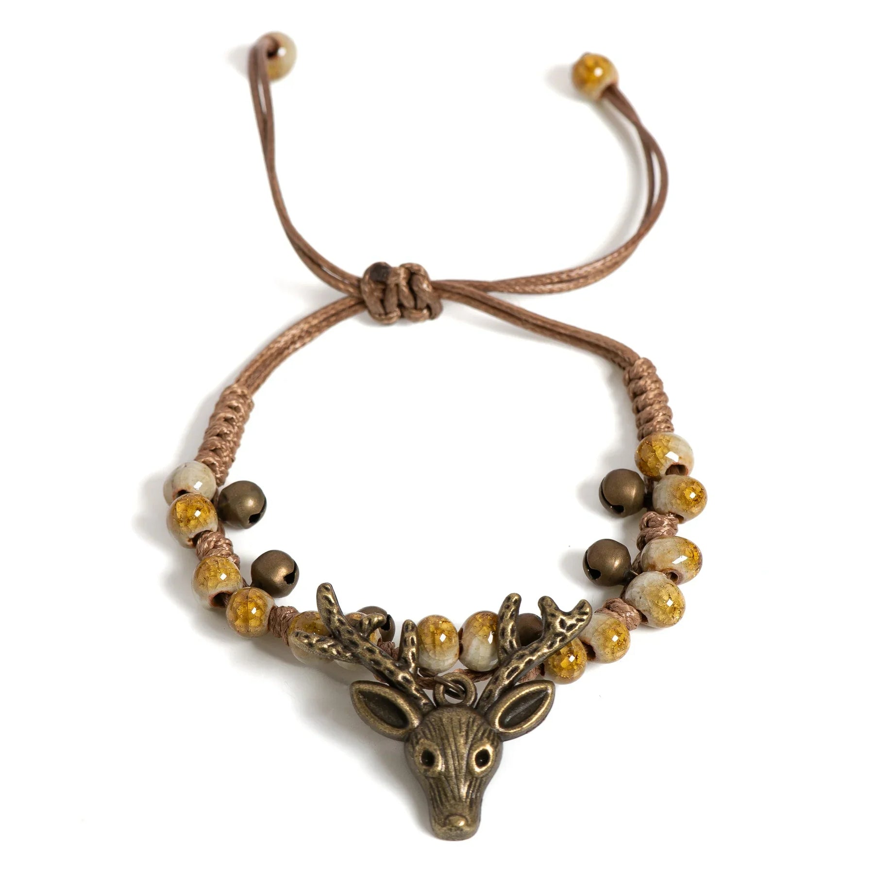Pulsera de Encanto de Ciervo de Cerámica Hecha a Mano