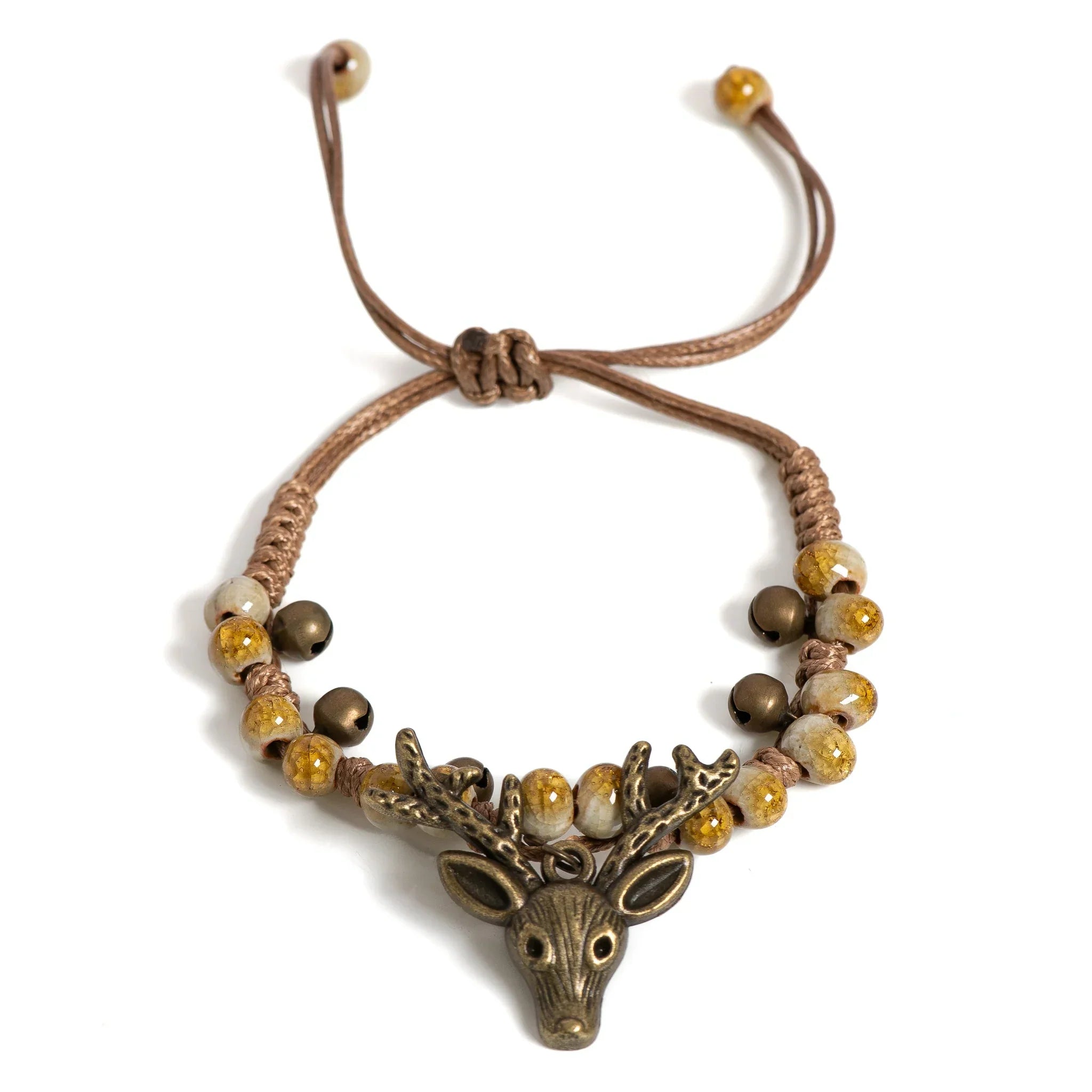 Pulsera de Encanto de Ciervo de Cerámica Hecha a Mano
