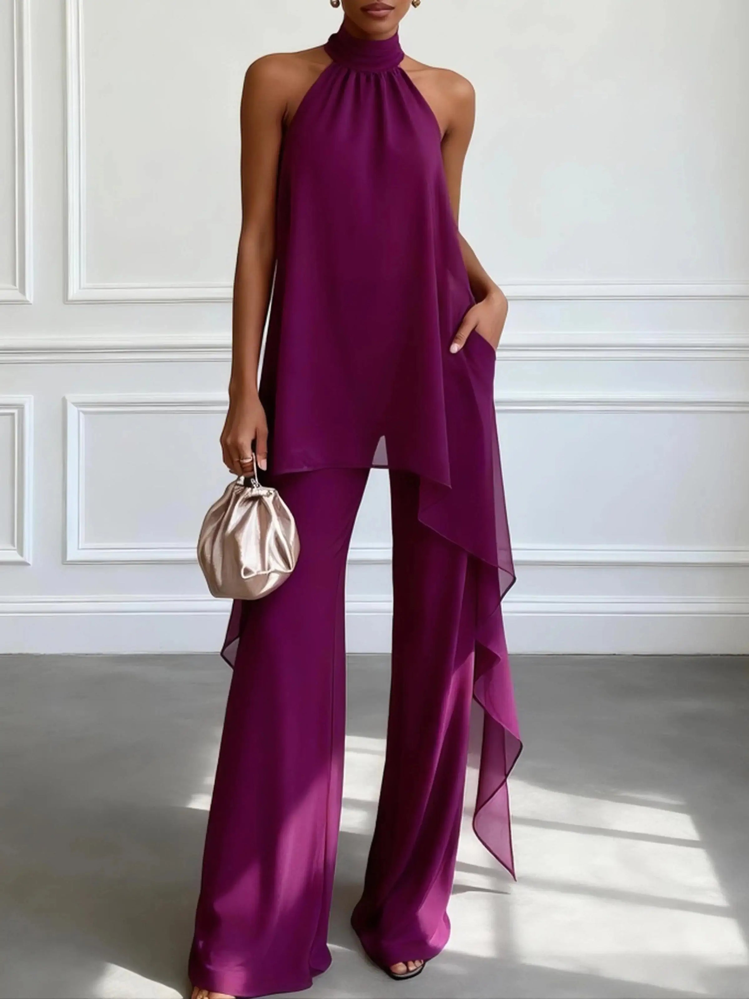 Viola | Conjunto Elegante Halter con Pantalones