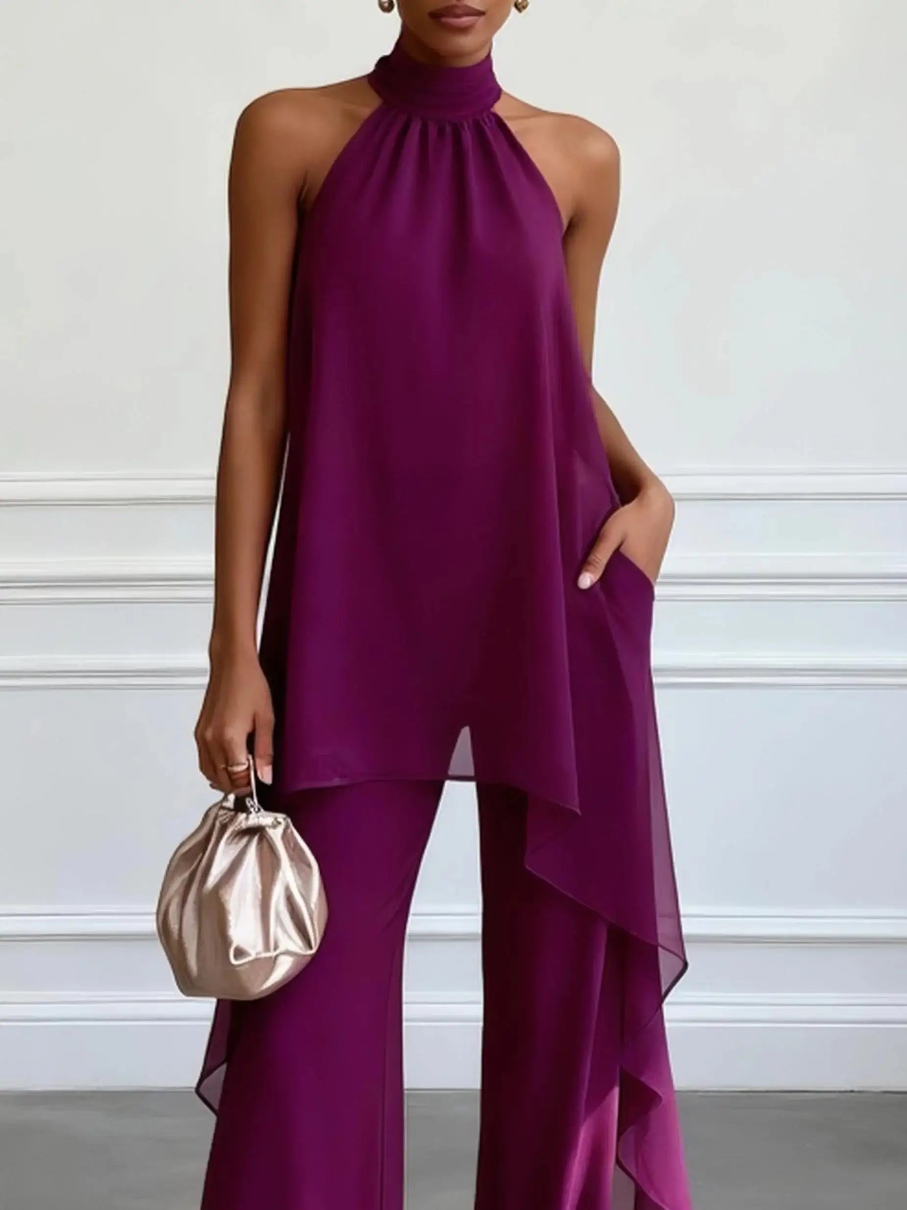 Viola | Conjunto Elegante Halter con Pantalones