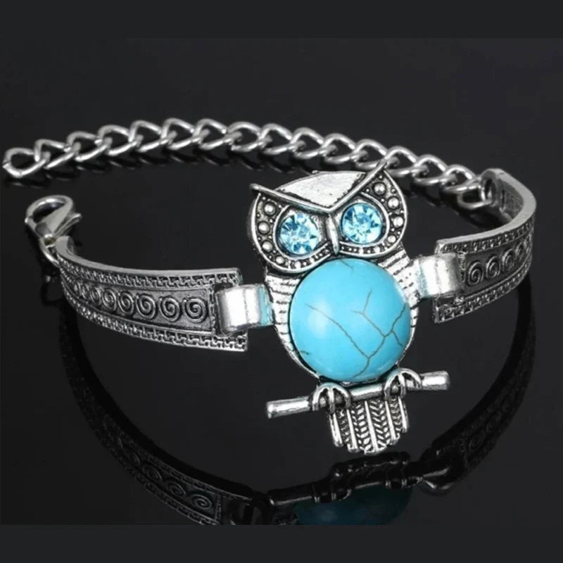 Pulsera Vintage de Encanto de Búho Turquesa