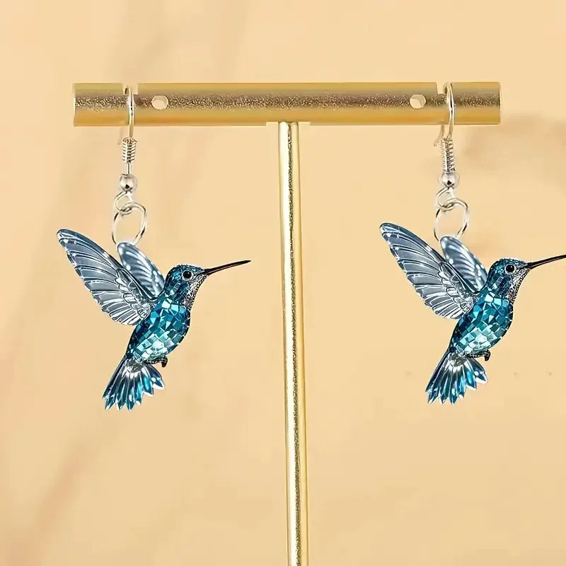 Pendientes de Colibrí de Cristal Azul