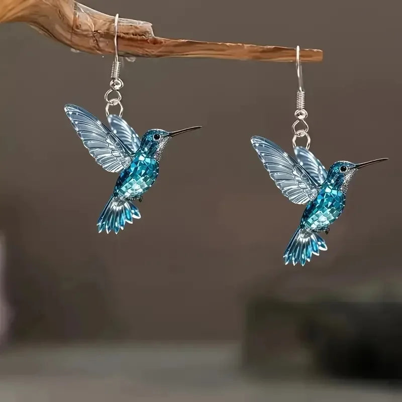 Pendientes de Colibrí de Cristal Azul