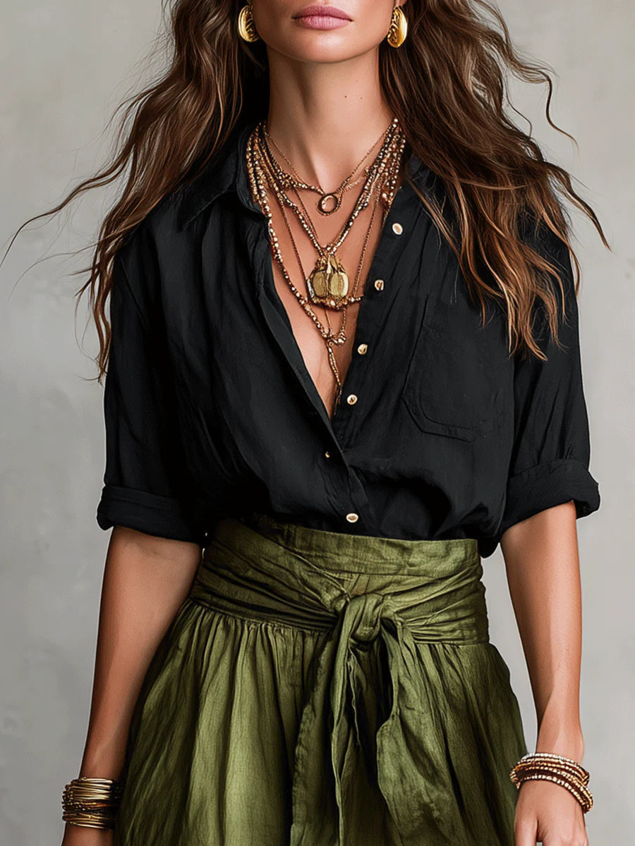 Malena | Conjunto elegante de dos piezas: Camisa y falda midi