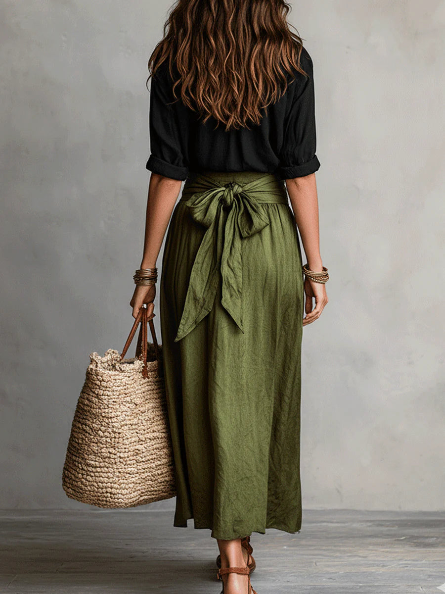 Malena | Conjunto elegante de dos piezas: Camisa y falda midi