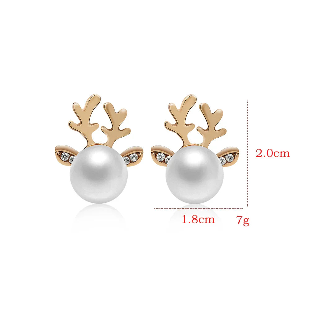Pendientes de Perlas de Reno Navideño