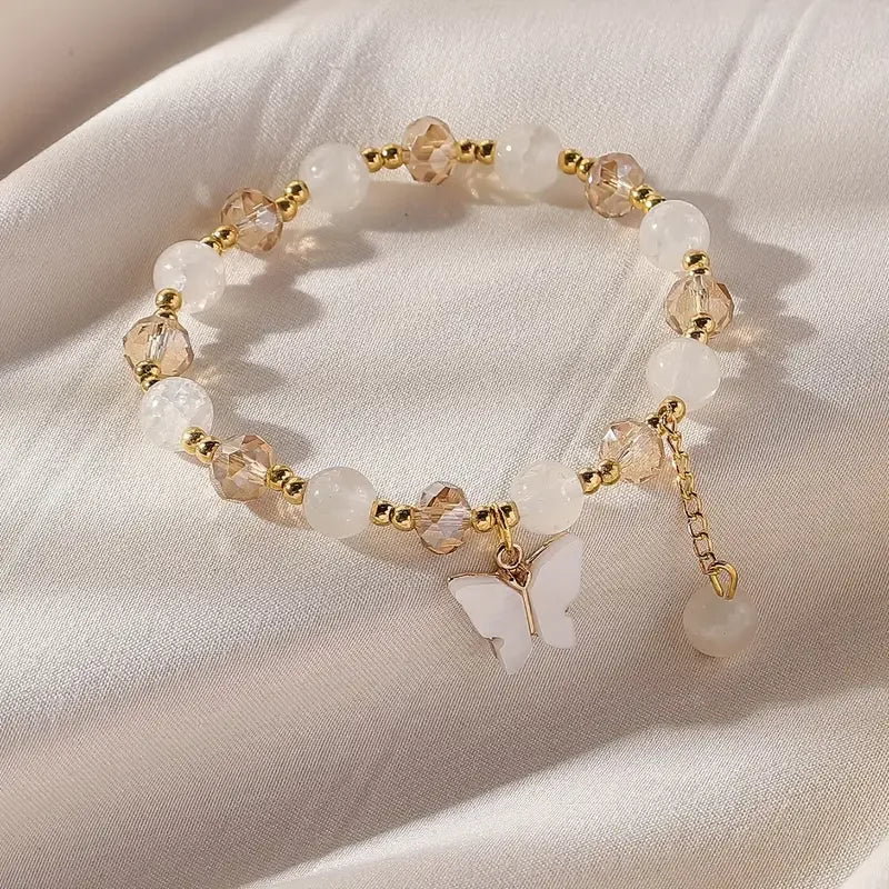 Brazalete Elástico de Perlas con Mariposa Hermosa