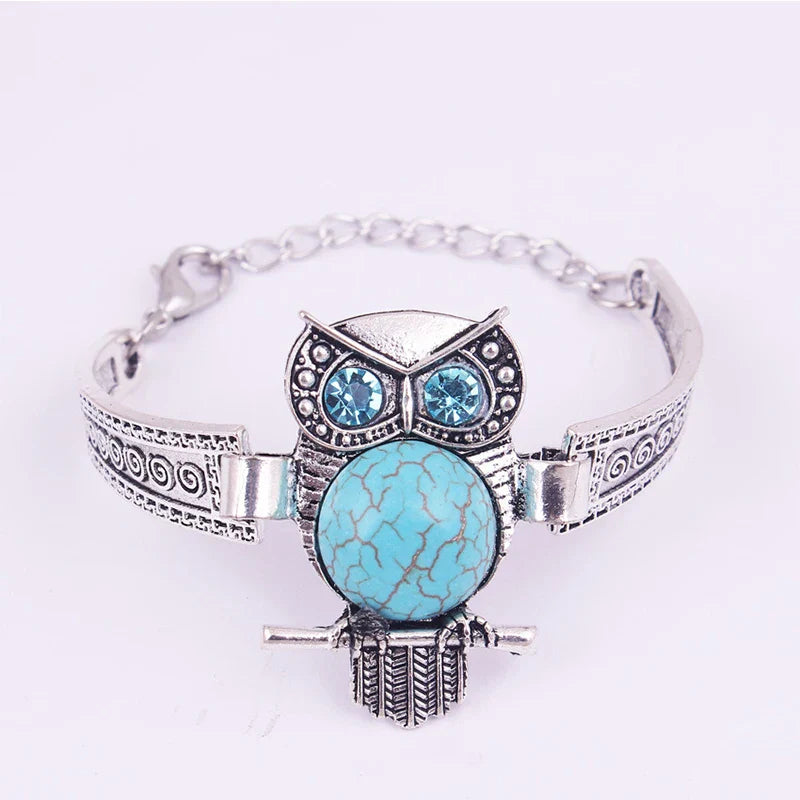 Pulsera Vintage de Encanto de Búho Turquesa