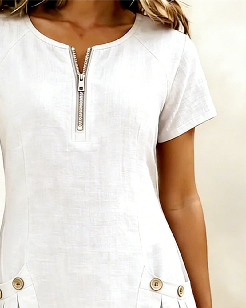Azahar | Vestido casual de algodón con cremallera y bolsillos