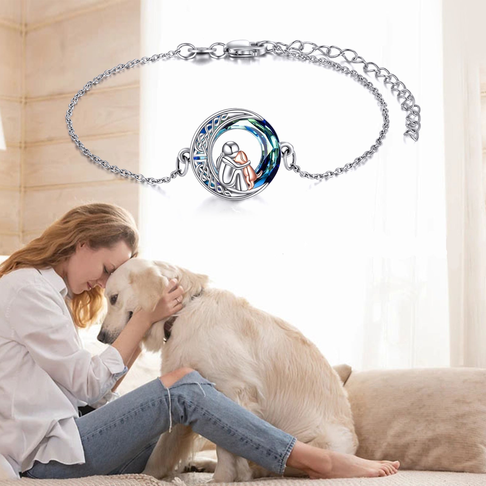 Pulsera Ajustable de Encanto de Perro de Plata Esterlina