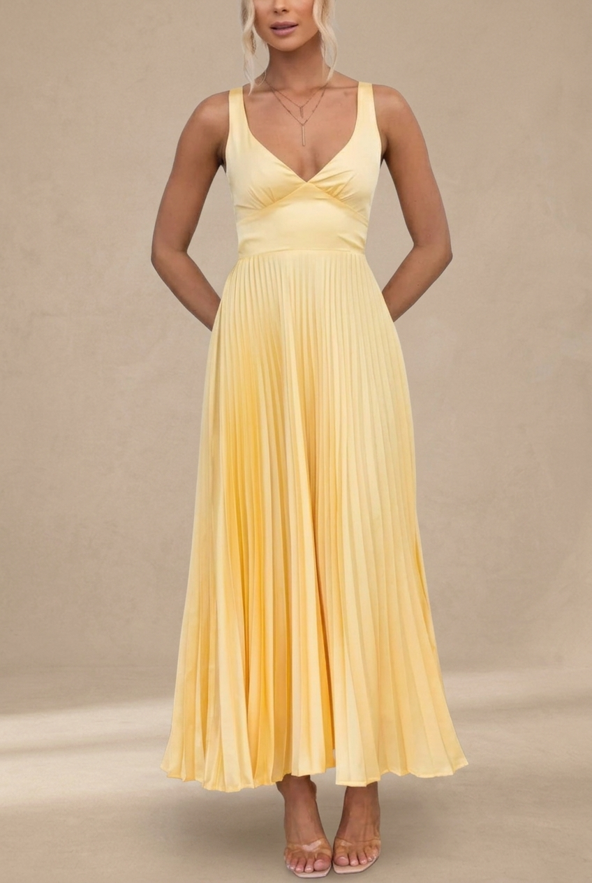 Alma™ | Vestido de Verano Plisado en Amarillo