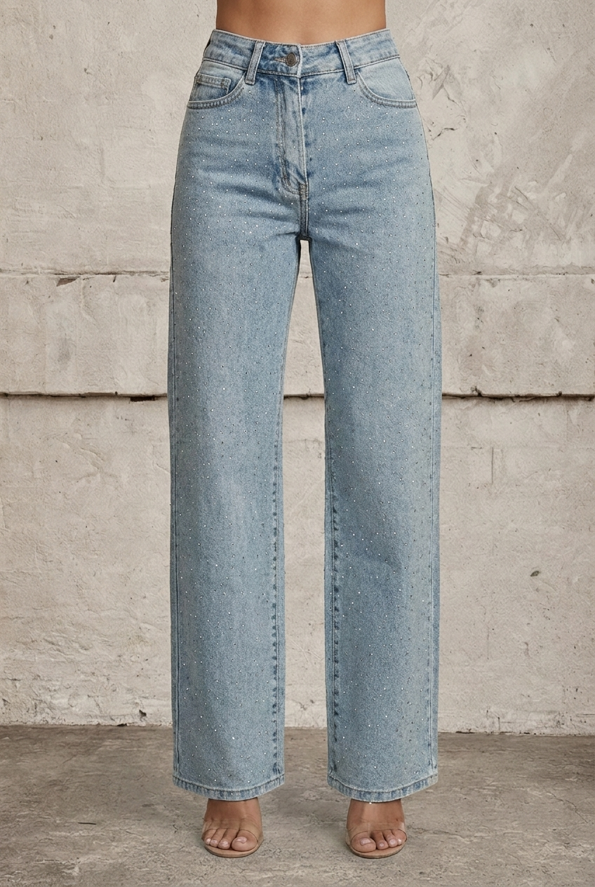Aria | Jeans de tiro alto con detalles de pedrería