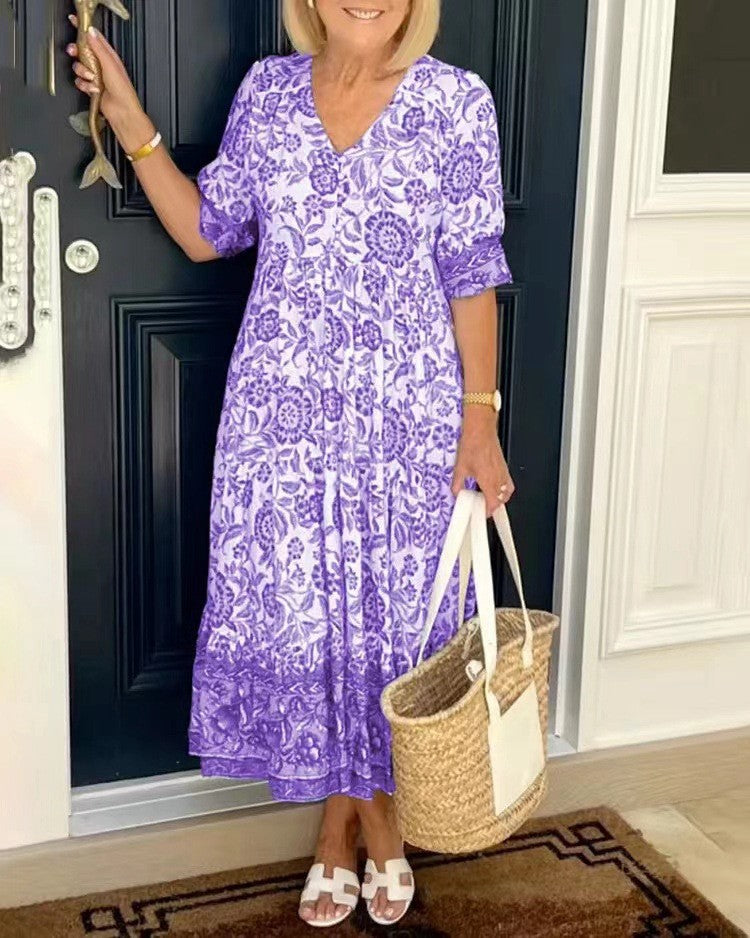 Rocío | Vestido maxi floral elegante con escote en V