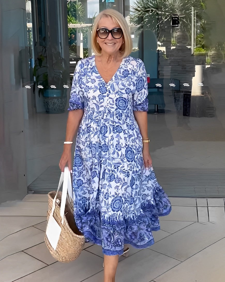 Rocío | Vestido maxi floral elegante con escote en V