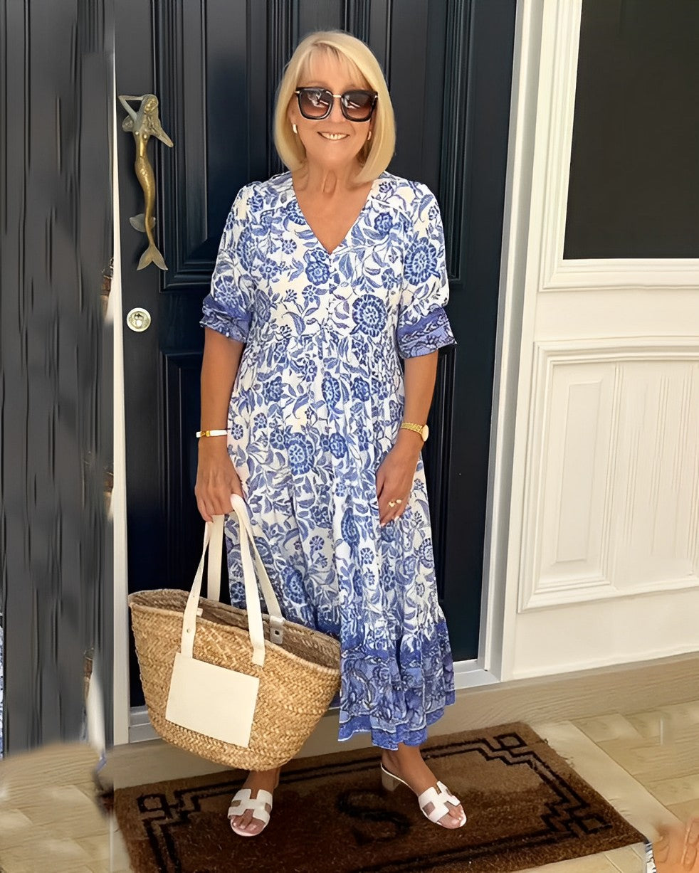 Rocío | Vestido maxi floral elegante con escote en V