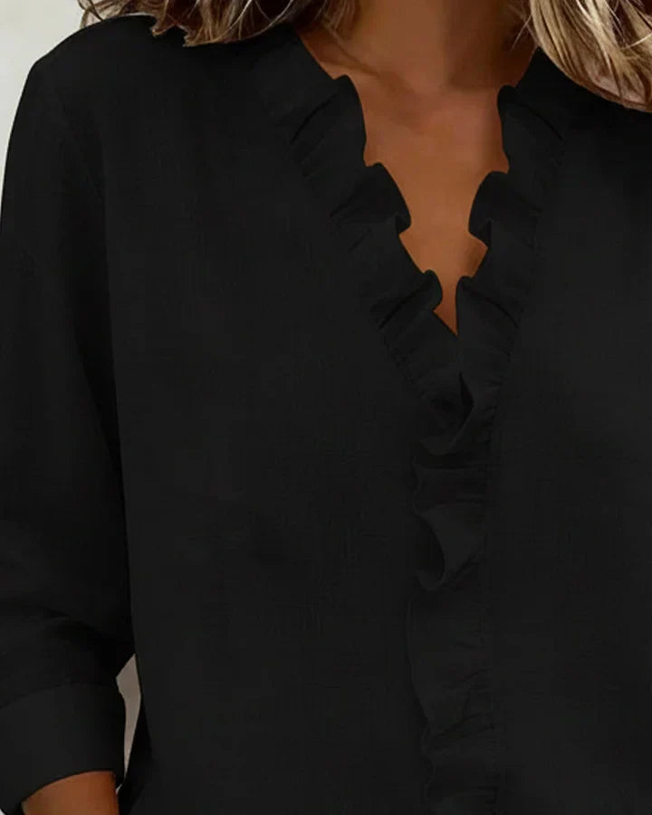 Anora |  Blusa con volantes y cuello en V