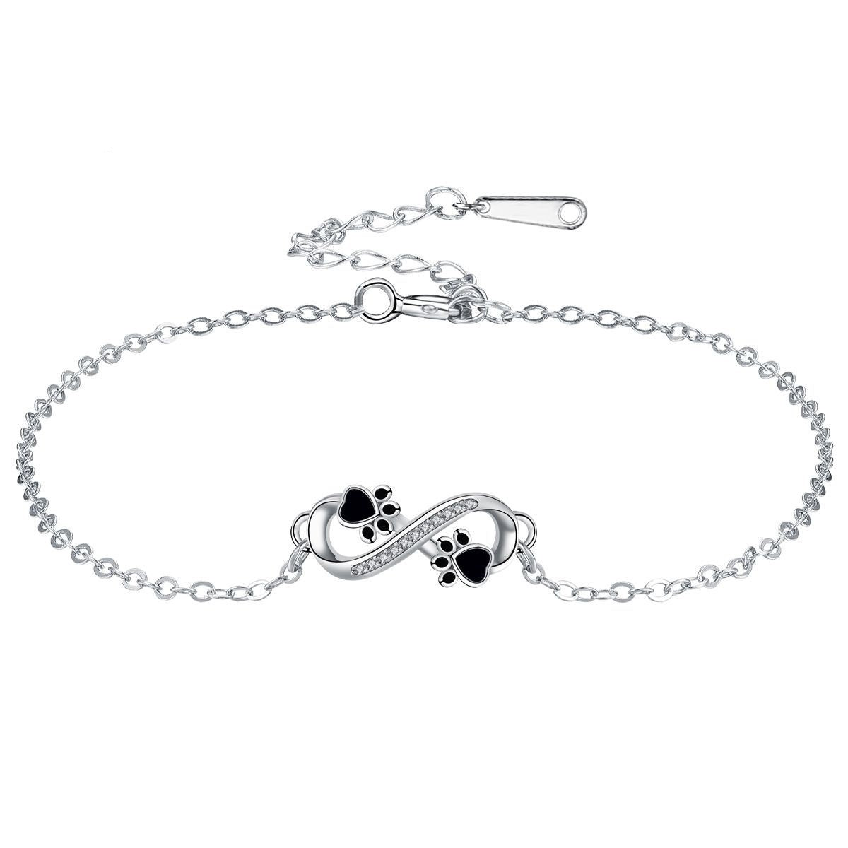 Pulsera de Patas de Mascota con Colgante de Símbolo Infinito y Zirconia