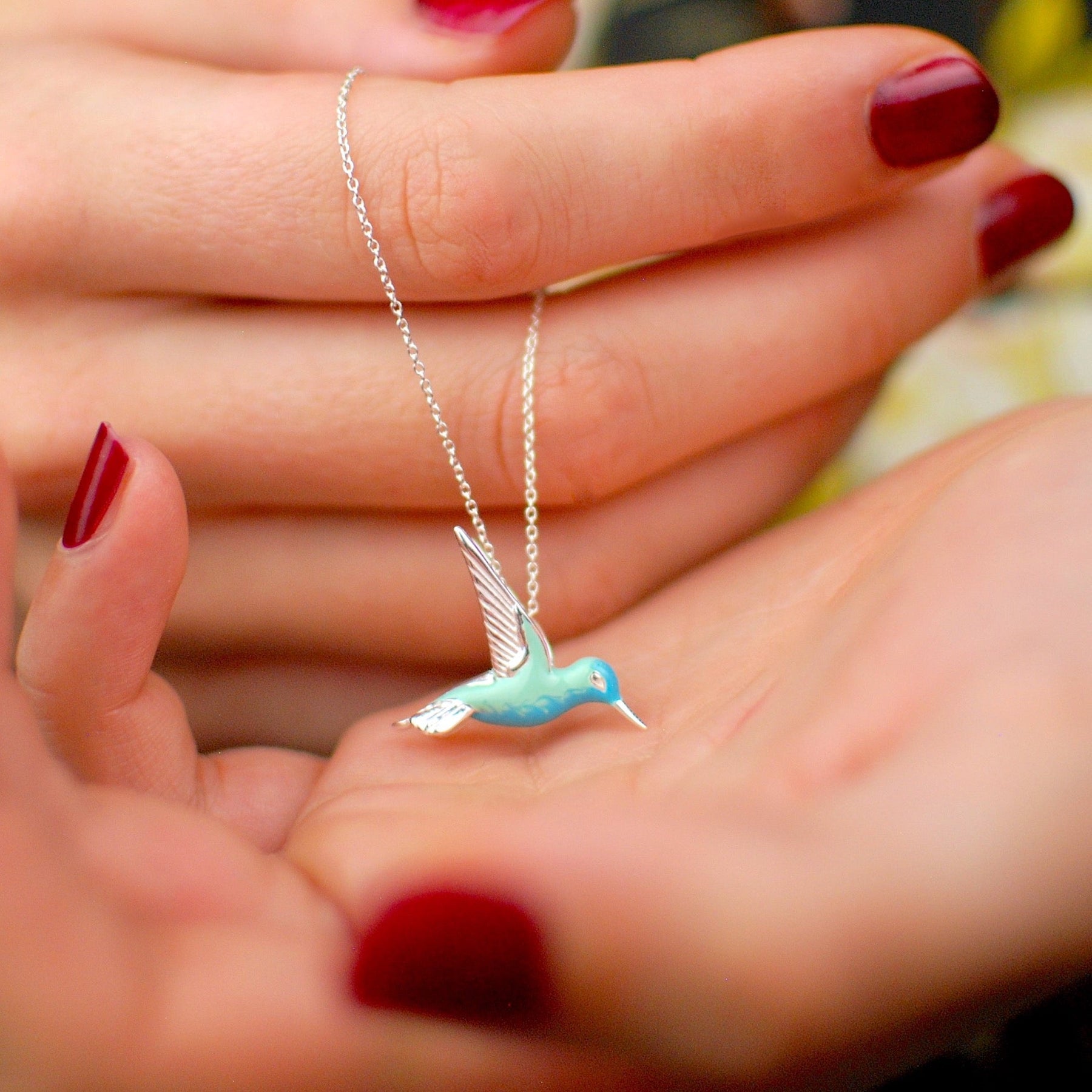 Collar de Colibrí de Plata Esterlina con Esmalte