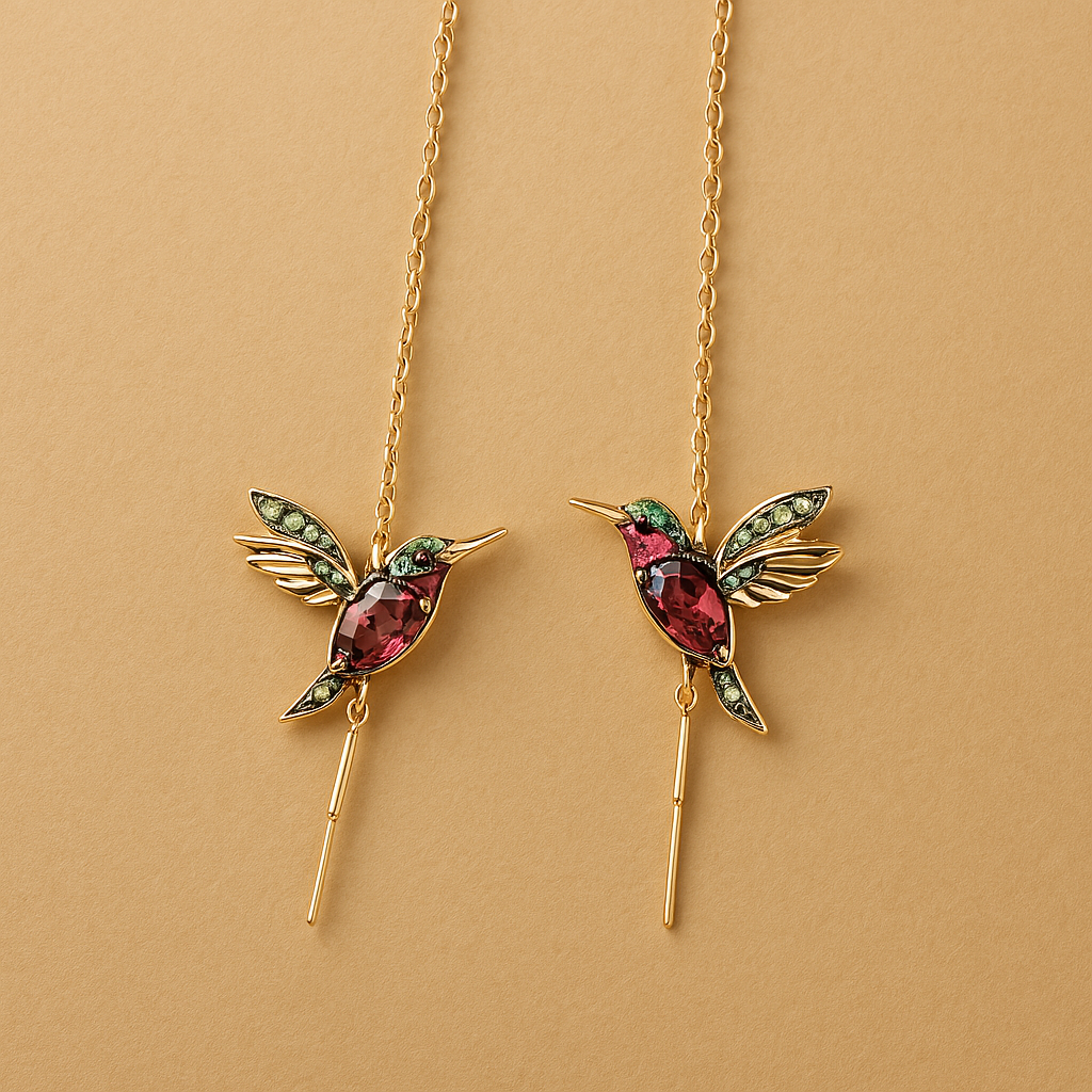 Pendientes de Esmalte y Circonita Colibrí