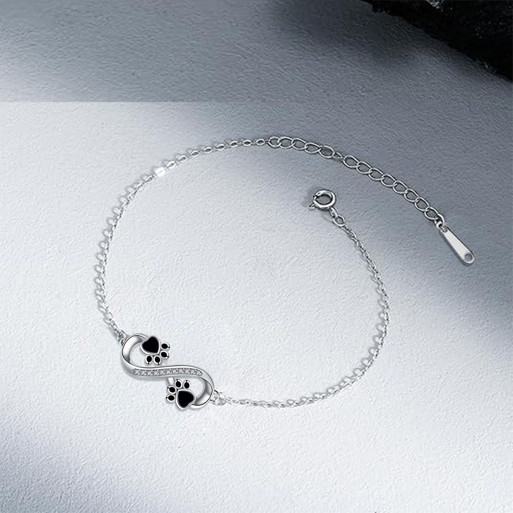 Pulsera de Patas de Mascota con Colgante de Símbolo Infinito y Zirconia