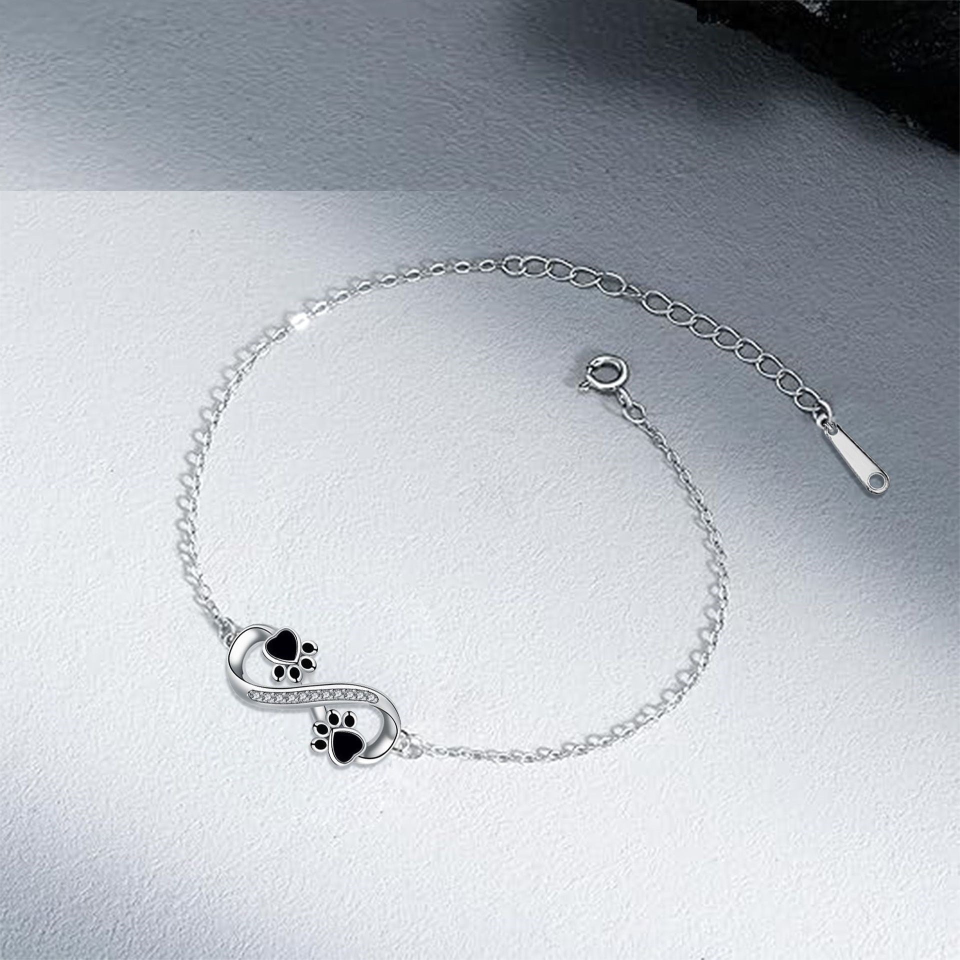 Pulsera de Patas de Mascota con Colgante de Símbolo Infinito y Zirconia