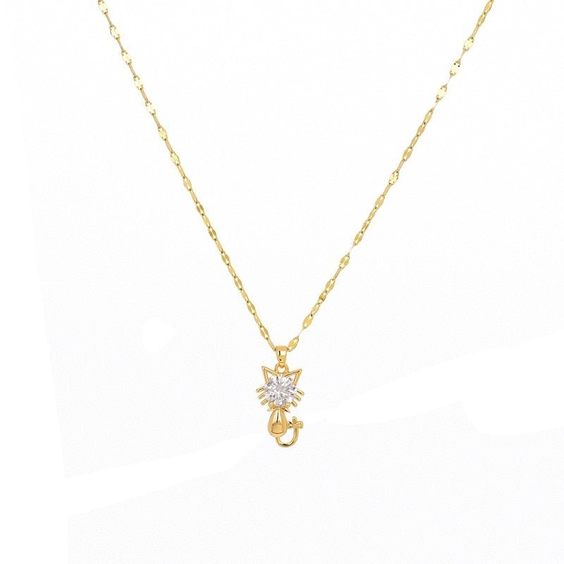Collar de gato chapado en oro con zirconia