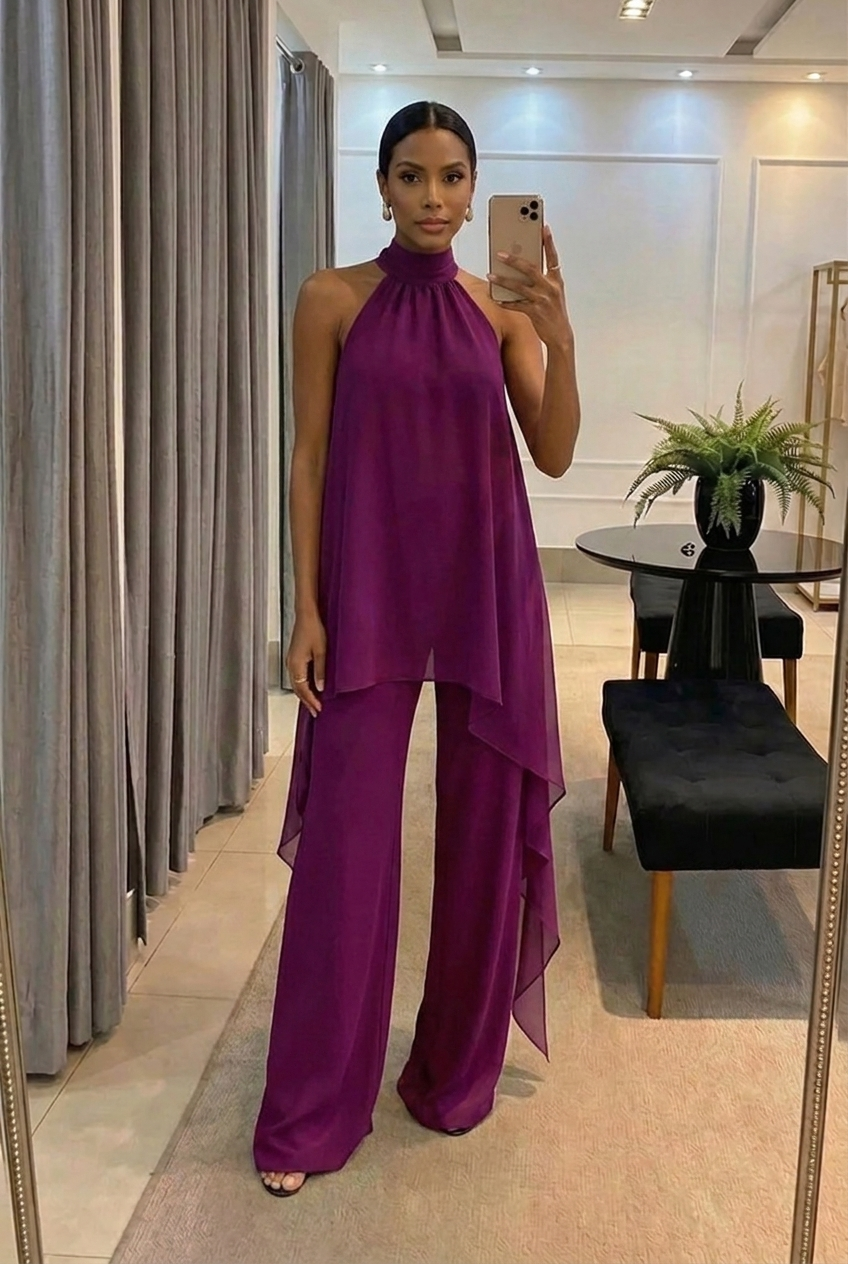 Viola | Conjunto Elegante Halter con Pantalones