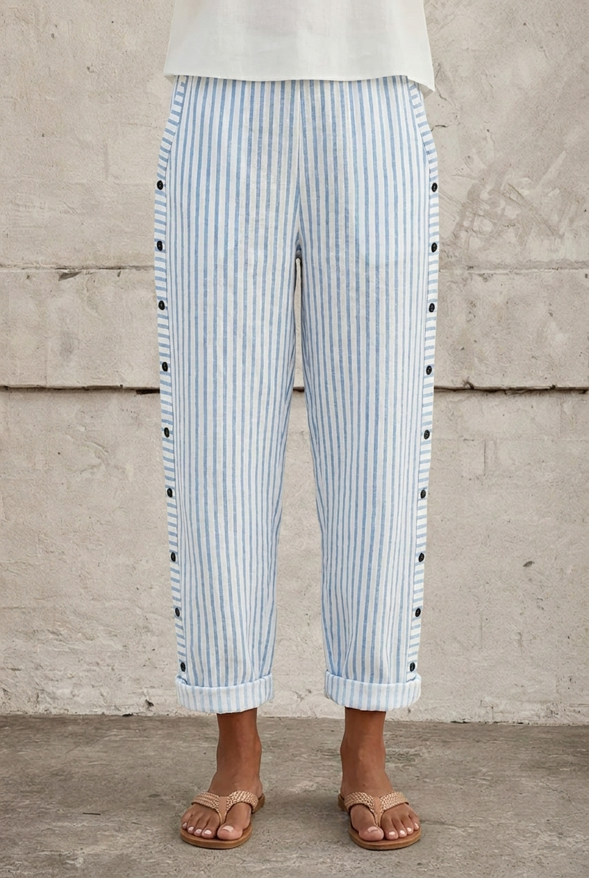 Isabel | Pantalón Recto Rayas Botones