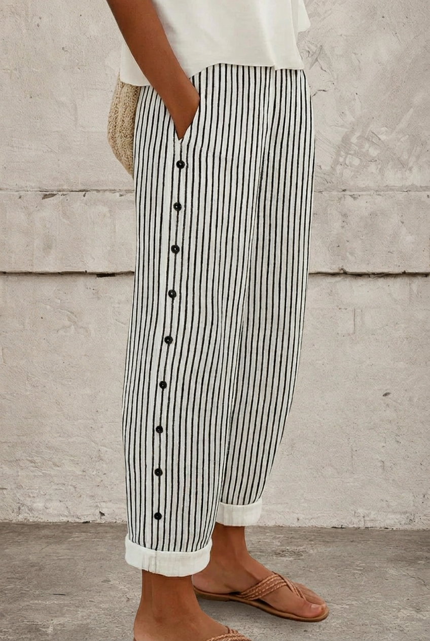 Isabel | Pantalón Recto Rayas Botones