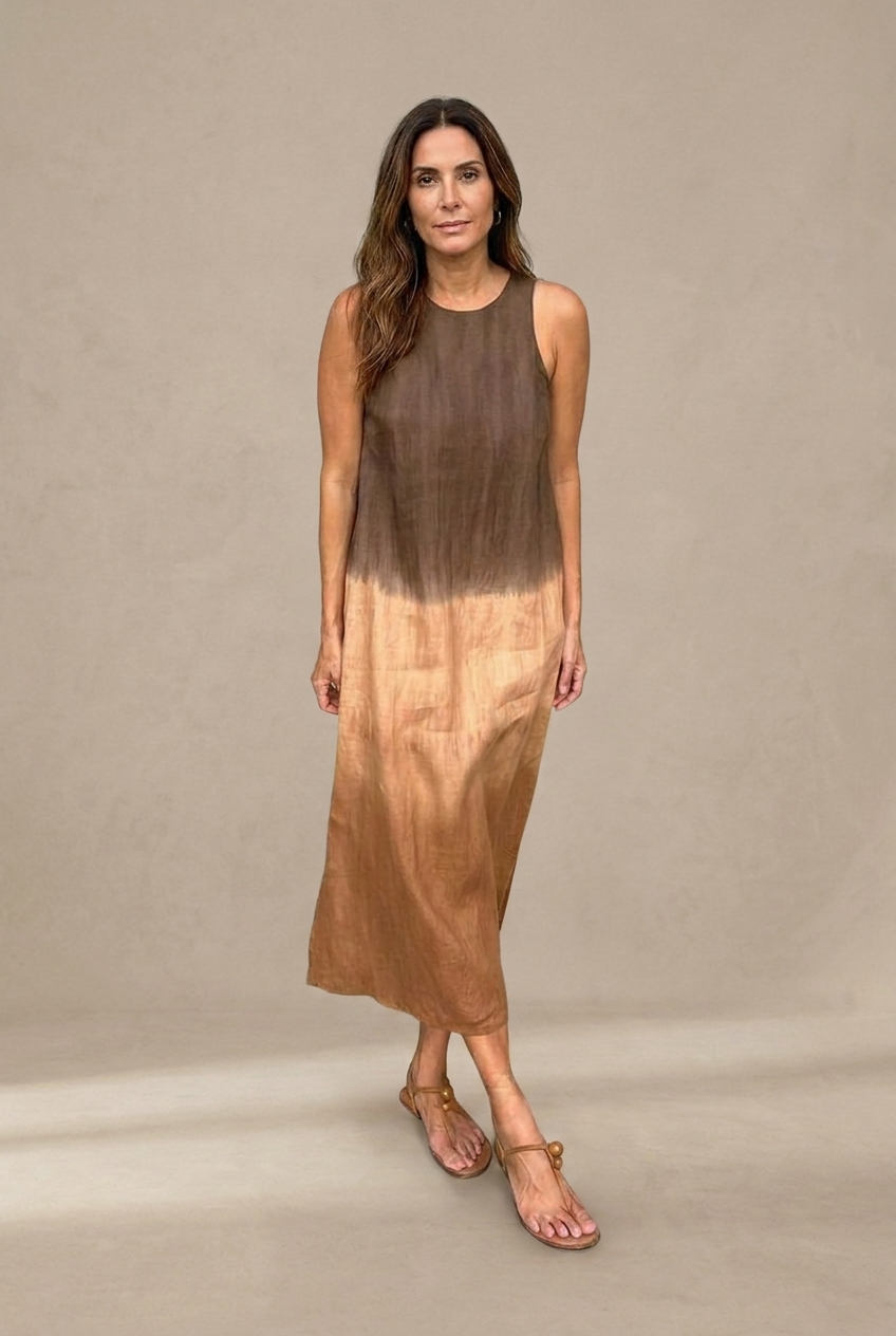 María | Vestido maxi fluido con degradado elegante