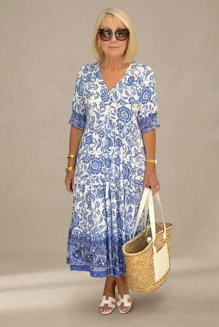 Rocío | Vestido maxi floral elegante con escote en V