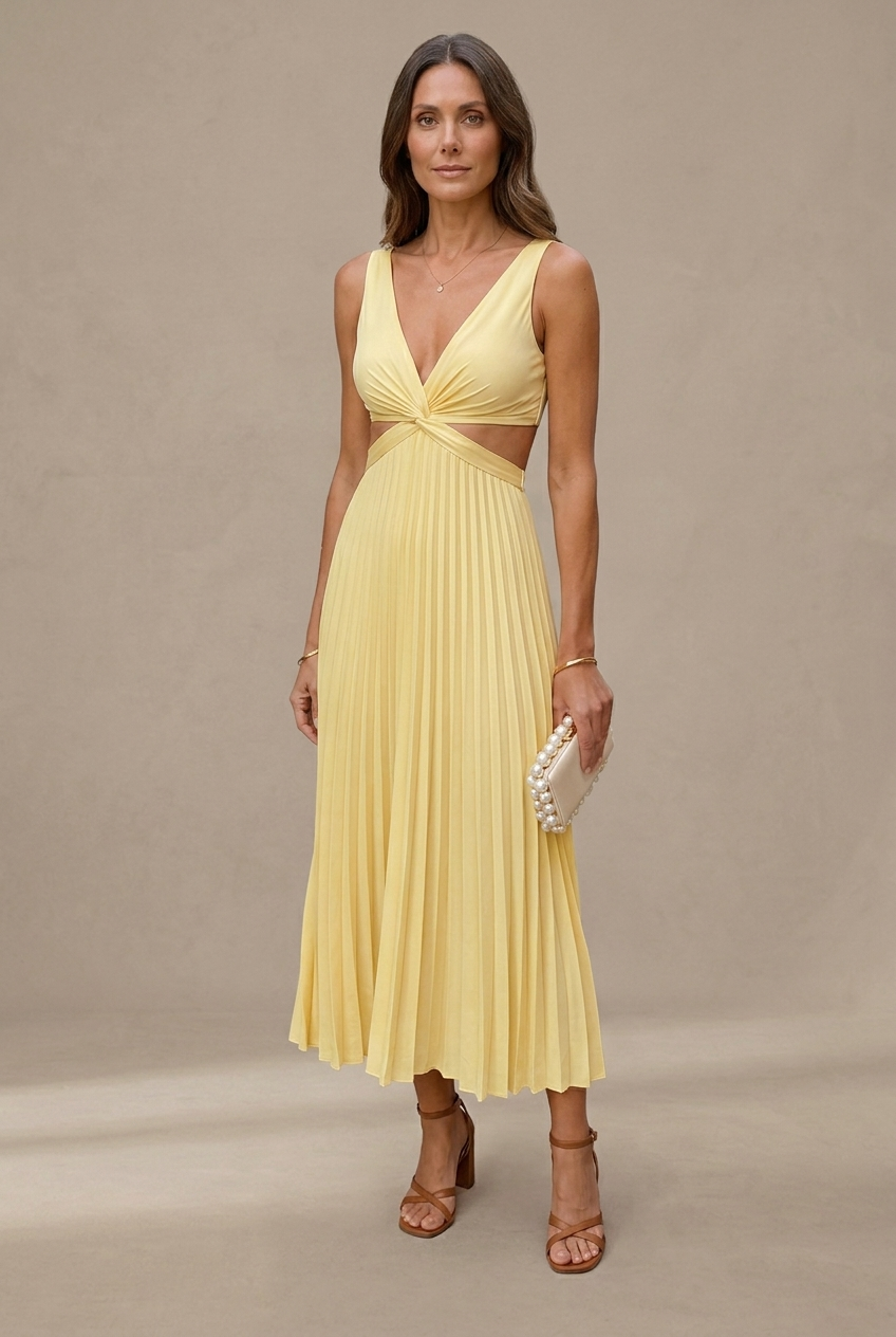 Valeria | Vestido maxi plisado de silueta fluida
