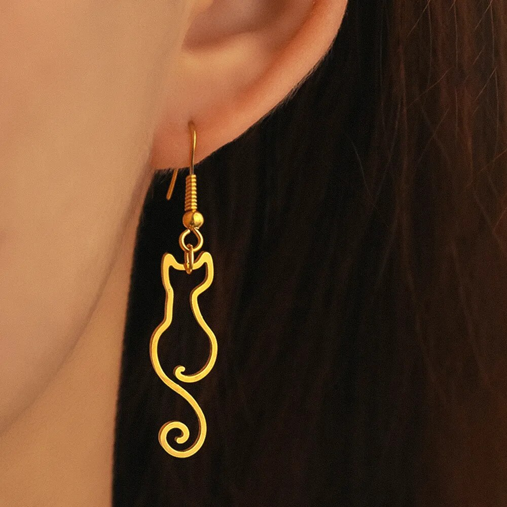 Pendientes Vintage de Gato Dorado