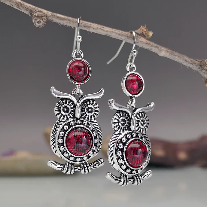 Pendientes de Búho Rojo Vintage
