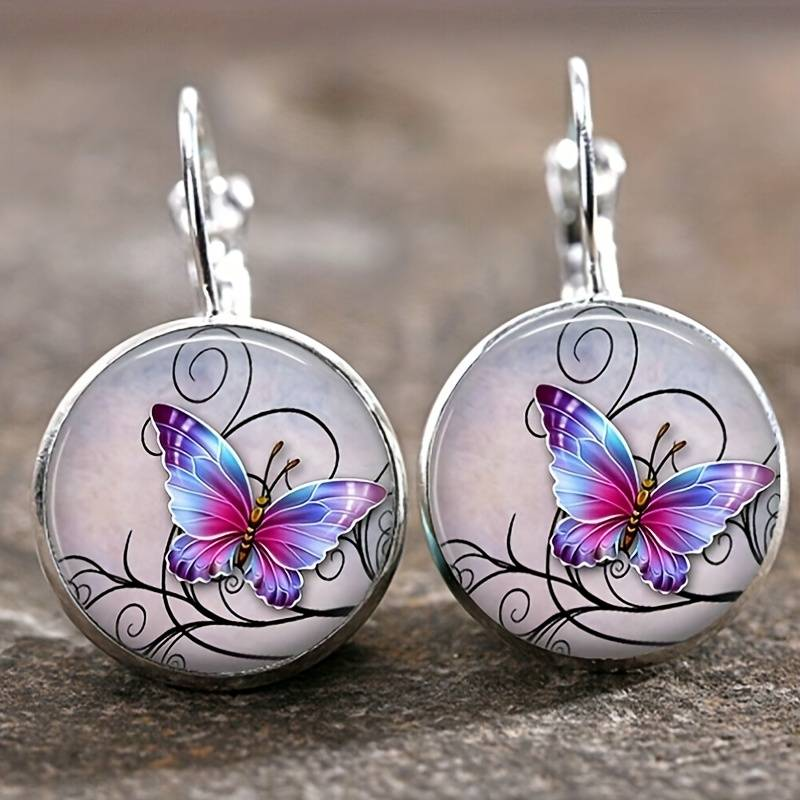 Pendientes de Mariposa de Cristal Vintage con Forma Redondeada