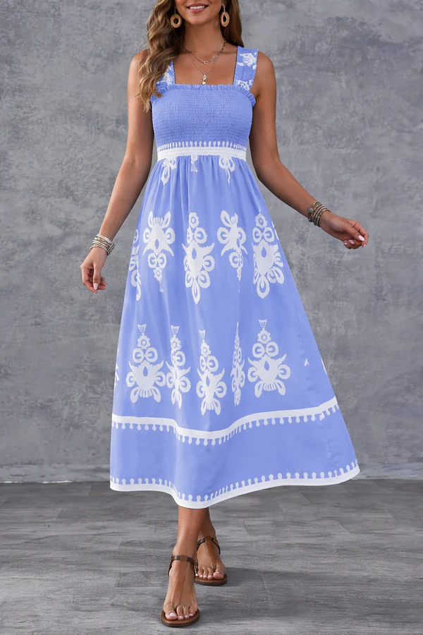 Martina | Vestido maxi con estampado artístico y cintura elástica