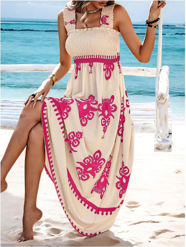 Martina | Vestido maxi con estampado artístico y cintura elástica