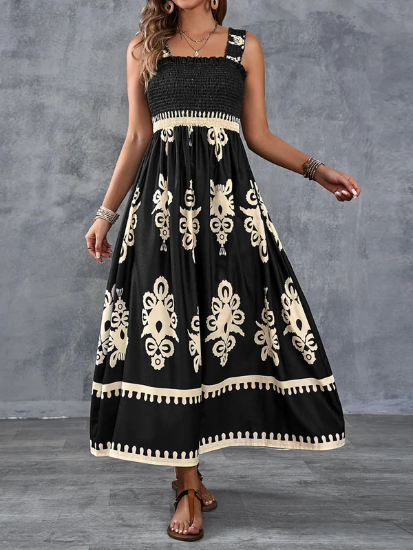 Martina | Vestido maxi con estampado artístico y cintura elástica