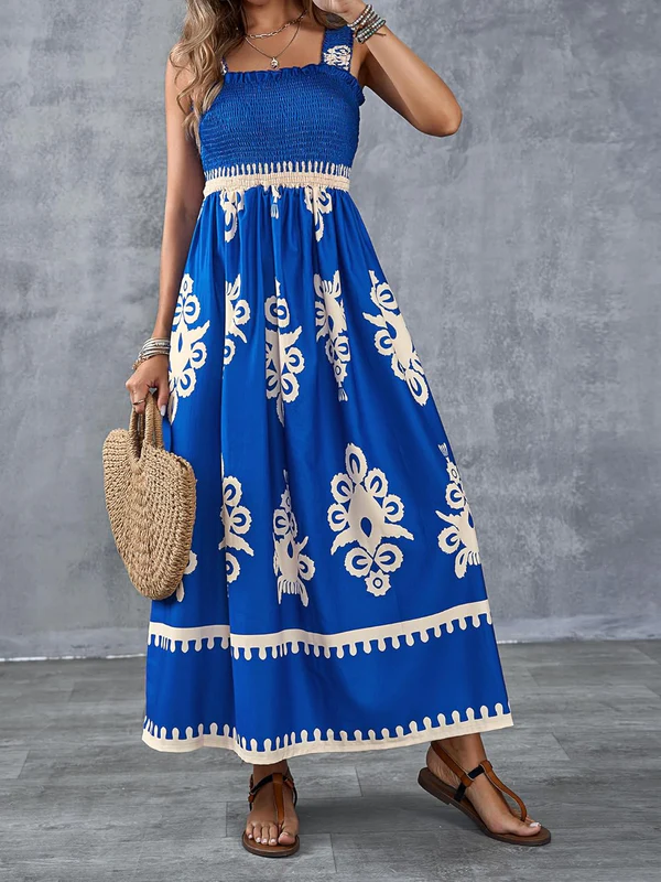 Martina | Vestido maxi con estampado artístico y cintura elástica