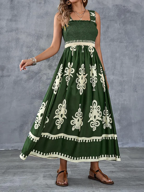 Martina | Vestido maxi con estampado artístico y cintura elástica