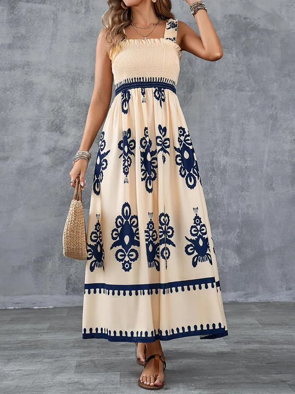 Martina | Vestido maxi con estampado artístico y cintura elástica