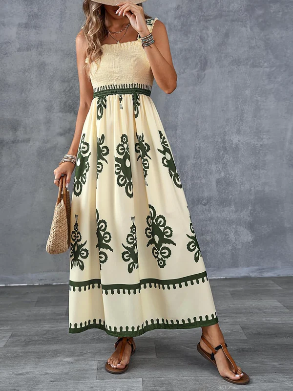 Martina | Vestido maxi con estampado artístico y cintura elástica