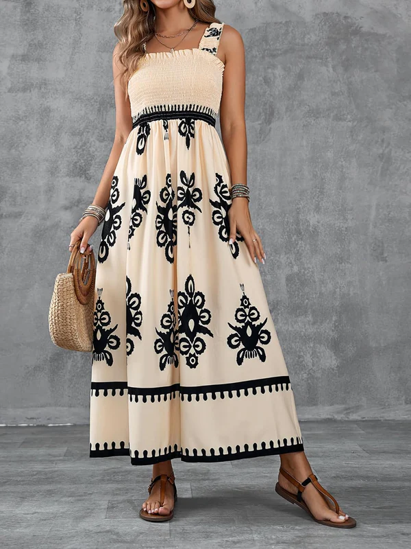 Martina | Vestido maxi con estampado artístico y cintura elástica