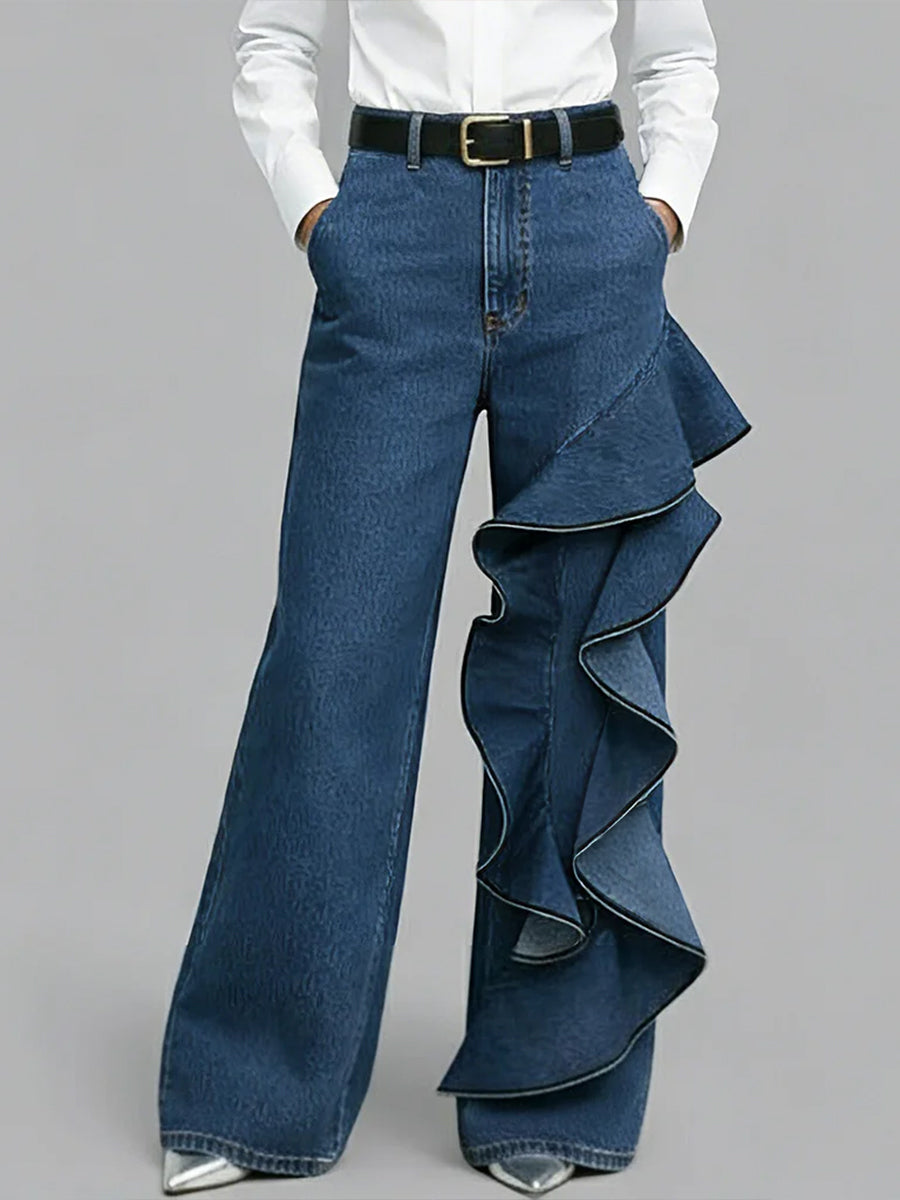 Luna | Jeans wide leg con volante asimétrico
