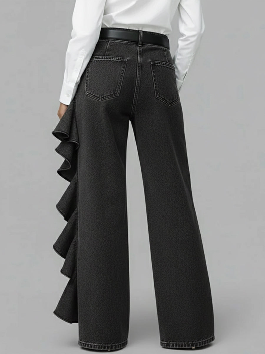 Luna | Jeans wide leg con volante asimétrico